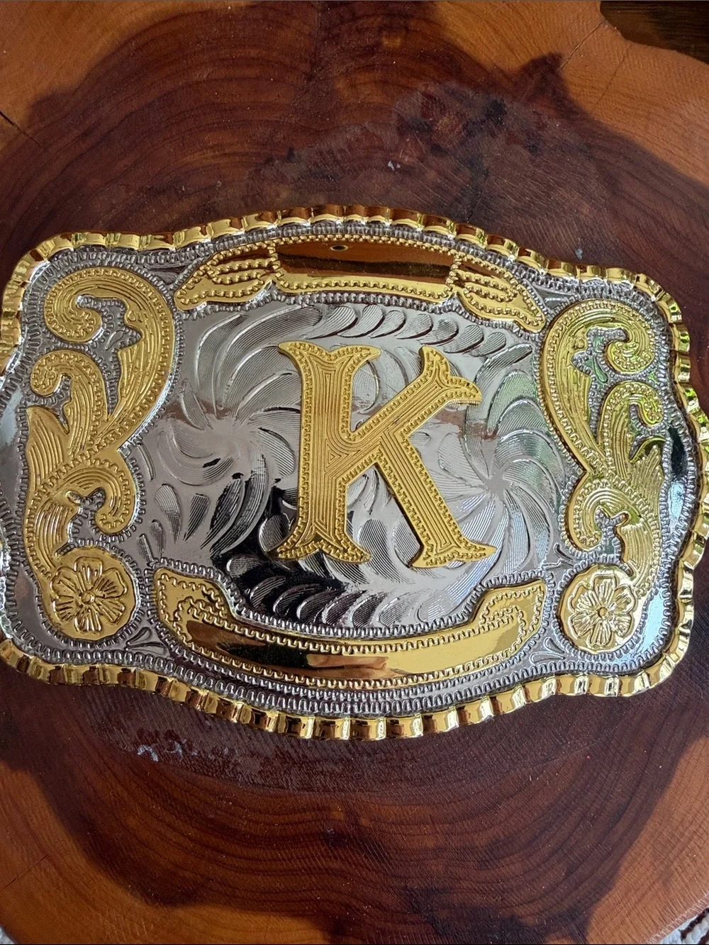 Two-Tone 'K' Monogram Western Belt Buckle